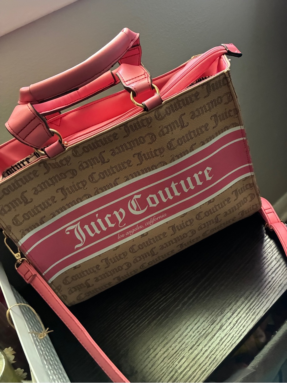 Juicy Couture Brown and Pink Logo Tote with Adjustable Strap